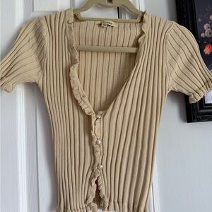 Birdies Cream Ribbed Ruffle Blouse